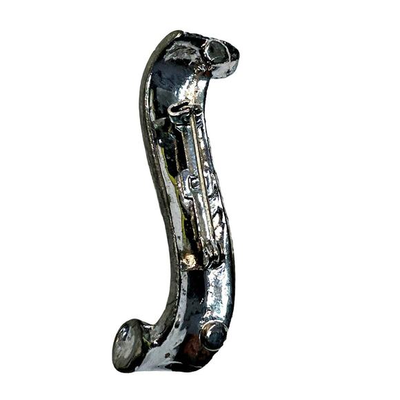 Vintage 2" Silver Tone Blue Rhinestone Accented Scroll Curled Bar Brooch Pin - Picture 4 of 5